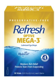 Refresh Optive Mega-3 Lubricant Eye Drops Preservative-Free Artificial Tears, 0.4 ml, 30 Count