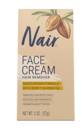 Nair Moisturizing Facial Hair Removal Cream With Sweet Almond Oil, #1 Depilatory Cream For Face, 2 oz Bottle, For All Skin Types