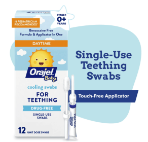 Orajel Baby Teething Cooling Swabs, Daytime, for Relief of Painful Swollen Gums, Drug-Free, 12 Swabs