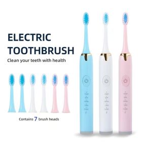 Toothbrush With Multi - Mode Selection And Seven - Brush - Head Cleaning Set (Color: Blue)